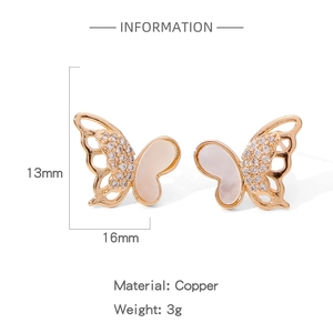 Dimensions détaillées et poids des boucles d'oreilles papillon en cuivre et zircon