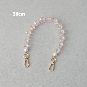 Detail of 36cm colorful acrylic bead chain with faux pearls and golden lobster clasp