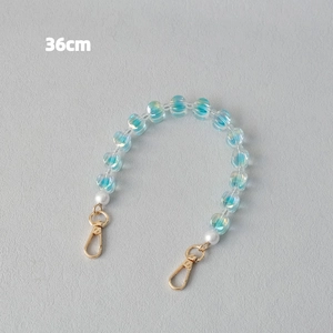 36cm blue acrylic beaded chain with white pearls and gold clasp for bags and phones
