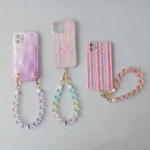 Colorful acrylic bead chain straps with three stylish wave patterned phone cases