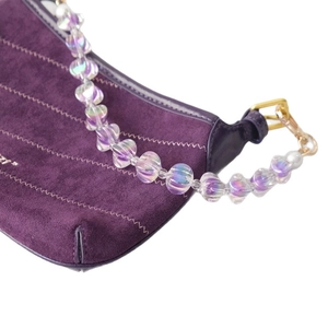 Purple frosted handbag with colorful acrylic bead chain and gold metal clasp