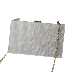 Elegant white marble acrylic clutch box bag with gold chain strap and metal clasp for evening