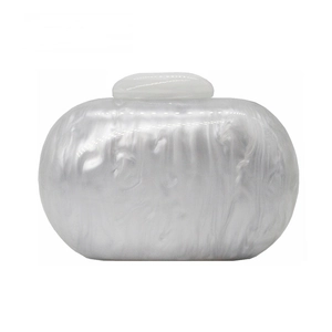 Women Elegant White Marble Pattern Acrylic Clutch Bag Oval Rigid Evening Handbag With Gold Chain For Wedding Banquet