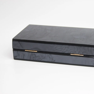 Elegant black marble acrylic evening clutch bag with premium gold metal hinges