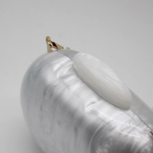Chic white marble acrylic round evening clutch with gold metal frame and decorative stone