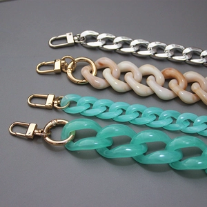 Set of stylish resin and metal bag chains for handbags with marble and mint green finishes