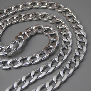 Detailed view of polished silver cuban link chain accessory for shoulder handbags