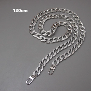 Polished silver metal curb chain strap for shoulder bags with lobster clasps, length 120cm
