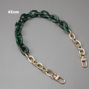 Detail of 45cm green marble acrylic chain strap with gold metal lobster clasps for handbags