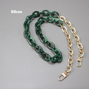 Detail of 90cm dark green marble acrylic and gold metal chain strap with lobster clasps