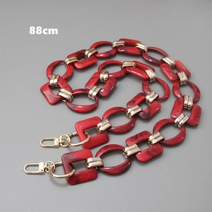 Red marble texture acrylic bag chain strap with gold metal buckles, length 88cm