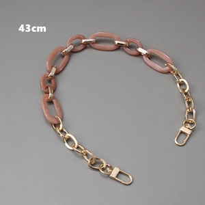 Pink marble acrylic and gold metal chain strap for bags, 43cm long with lobster clasps