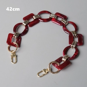 42cm vintage resin bag chain featuring dark red marble texture links and gold lobster clasps