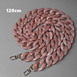 Detailed 120cm pink marble acrylic thick chain strap with silver metal lobster clasps