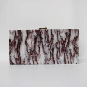 Elegant marble pattern evening clutch bag with gold round clasp in burgundy and white finish