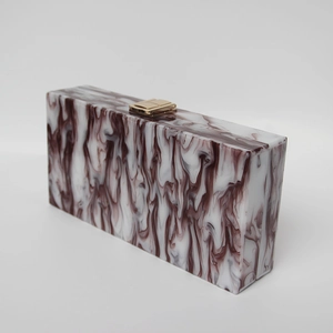 Elegant burgundy marble pattern acrylic clutch bag with vintage gold metal clasp