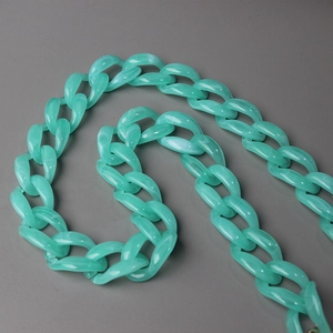 Close-up of translucent mint green chunky resin chain links for handbag accessories