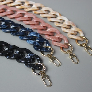 Colorful acrylic resin chunky bag chains with gold metal lobster clasps for handbags