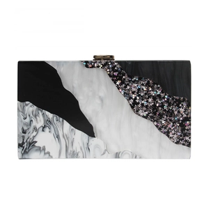 Women Acrylic Evening Bag Marble Pattern Patchwork Sequin Star Clutch Bag Elegant Hard Shell Party Wedding Handbag With Gold Chain