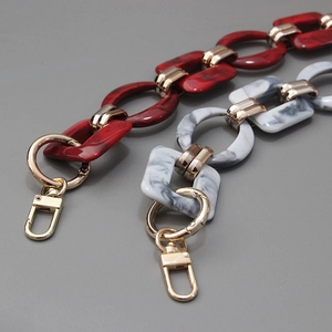 Vintage acrylic resin chain strap for bags with marble texture and gold metal clasps