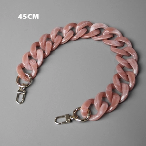 Detailed 45cm pink marble acrylic resin bag chain with golden metal spring clasps