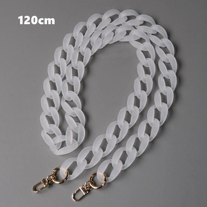 Detailed 120cm frosted white acrylic resin bag chain with golden metal lobster clasps