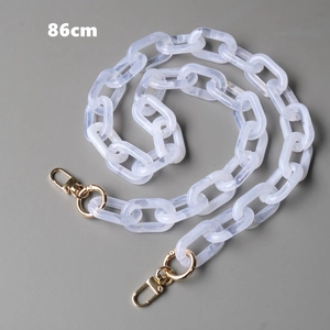 Detail of 86cm beige marble acrylic chain strap with gold metal rings for handbags