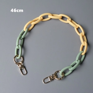 Detail view of 46cm acrylic handbag chain in cream yellow and sage green links