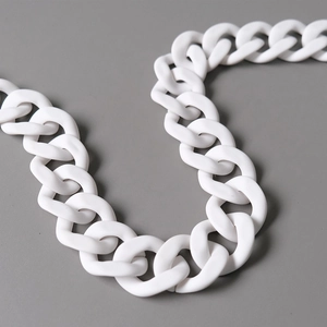 Close-up of white matte acrylic resin curb chain accessory for women's handbags