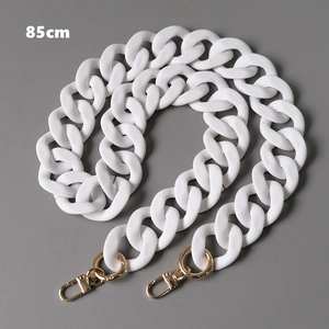 Detailed 85cm chunky white acrylic resin bag chain strap with gold metal lobster clasps