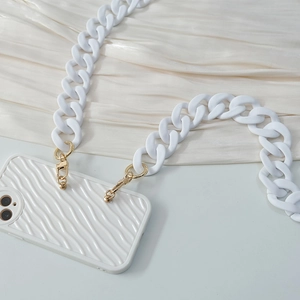 White wavy textured phone case with thick matte acrylic chain strap and gold buckles