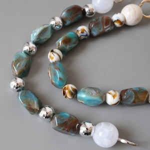 Vintage ink resin bead handbag chain with silver metal lobster clasps and marble patterns