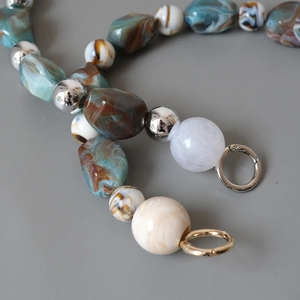 Vintage ink resin bead chain with acrylic marble textures and silver metal charms