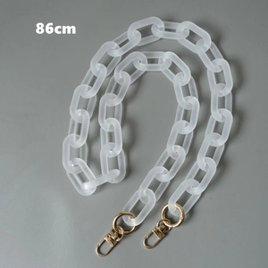 Frosted acrylic bag chain in translucent white with gold lobster clasps, 86cm length