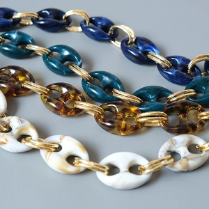 Chunky resin pig nose chain straps in navy, green, amber, and marble for handbags