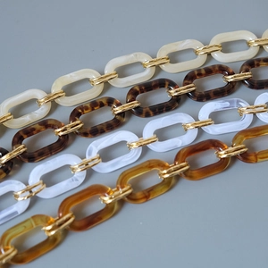 Fashion acrylic resin bag chains with gold metal links in ivory and marble colors