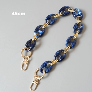Blue marble resin and gold metal chain strap for handbags with lobster clasps, 45cm long