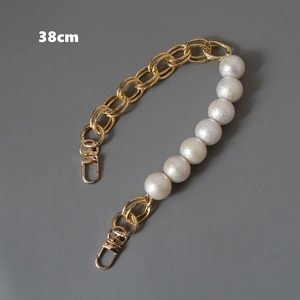 Elegant 38cm bag strap with gold metal double rings and white pearls with lobster clasps