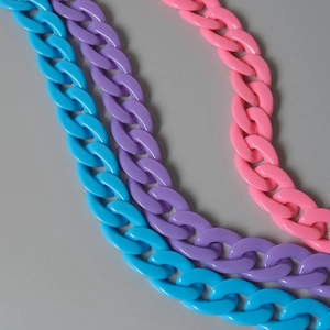 Colorful acrylic fishbone chain links in candy blue, purple and pink for bags and jewelry