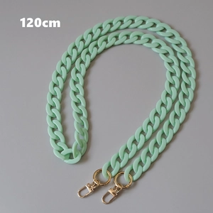 Close-up of a 120cm mint green acrylic resin bag chain with gold spring ring clasps