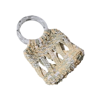 Handmade bohemian woven bag with marble pattern acrylic handles and hollow geometric patterns