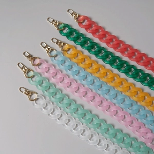 Colorful frosted acrylic resin chain straps with gold lobster clasps for handbags