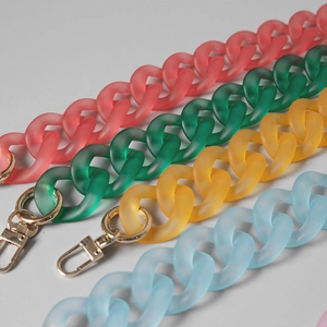 Detail of colorful acrylic resin chains with high-quality matte finish and gold metal clasps