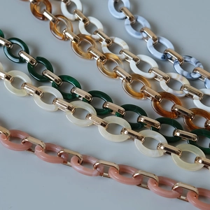 Colorful acrylic resin and metal chain link straps for handbags in various retro colors