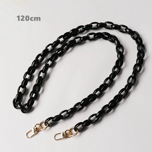 Detail view of 120cm black resin chain strap with gold lobster clasps for handbags