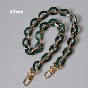 Detailed 67cm handbag chain strap with dark green resin links and gold metal lobster clasps