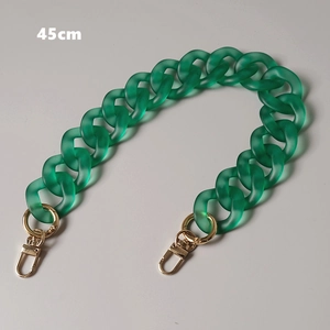 Detail of 45cm green frosted acrylic chain link with gold metal lobster clasps for bags