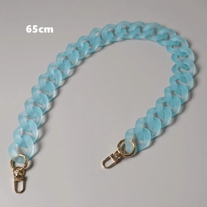 Detailed 65cm blue matte acrylic resin bag chain with polished gold lobster clasps