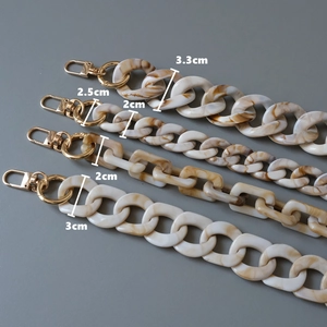Vintage acrylic resin chains for handbags in beige marble with gold metal lobster clasps