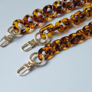 Vintage leopard acrylic resin bag chain with tortoise pattern and gold metal clasps